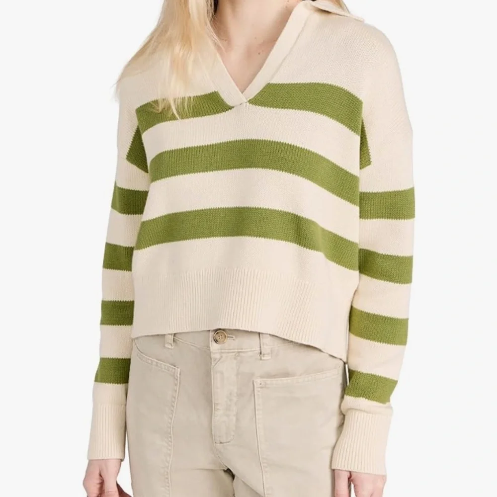 NWT Velvet Women's Lucie Henley Sweater in Cream and Green Stripe size xs